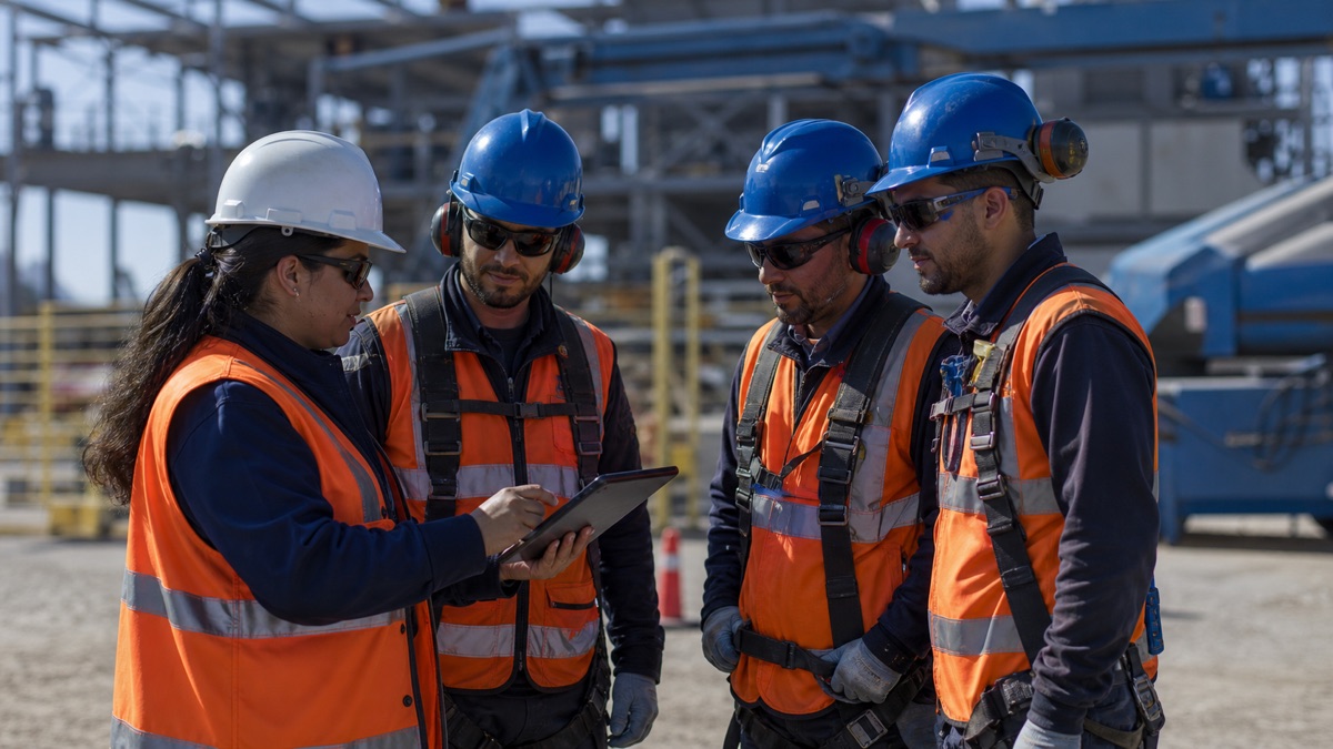 Prevencionista revisando registros de planta con su equipo desde una tablet